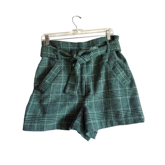 House of Harlow 1960 Green & Black Plaid Wool Blend High Waisted Women’s Shorts - Picture 5 of 13